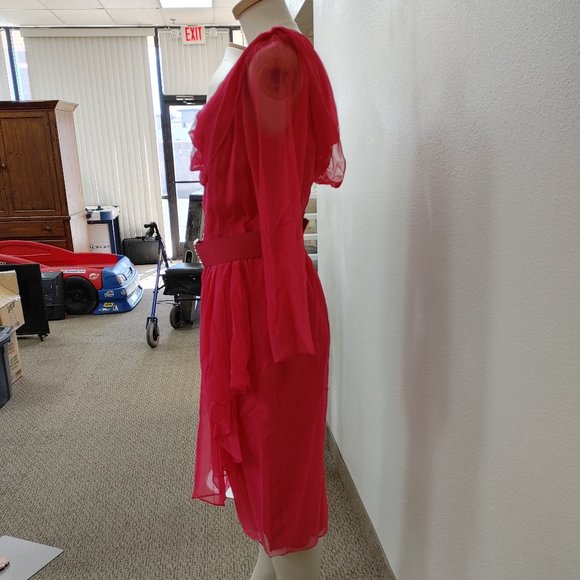 NAH NAH COLLECTION BELTED PINK DRESS SIZE 12 WITH SHEER LONG SLEEVE - Picture 2 of 12